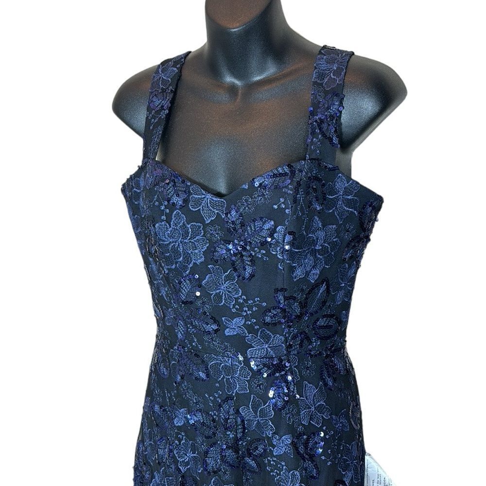Dress the population anabel floral sequin gown navy small new prom maxi event - Picture 4 of 16